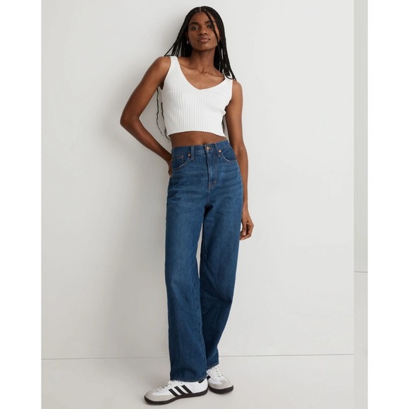 Madewell Denim - Madewell‎ Baggy Straight Jeans Slouchy Rigid Denim Hemp Dark Worn Indigo Wash 25